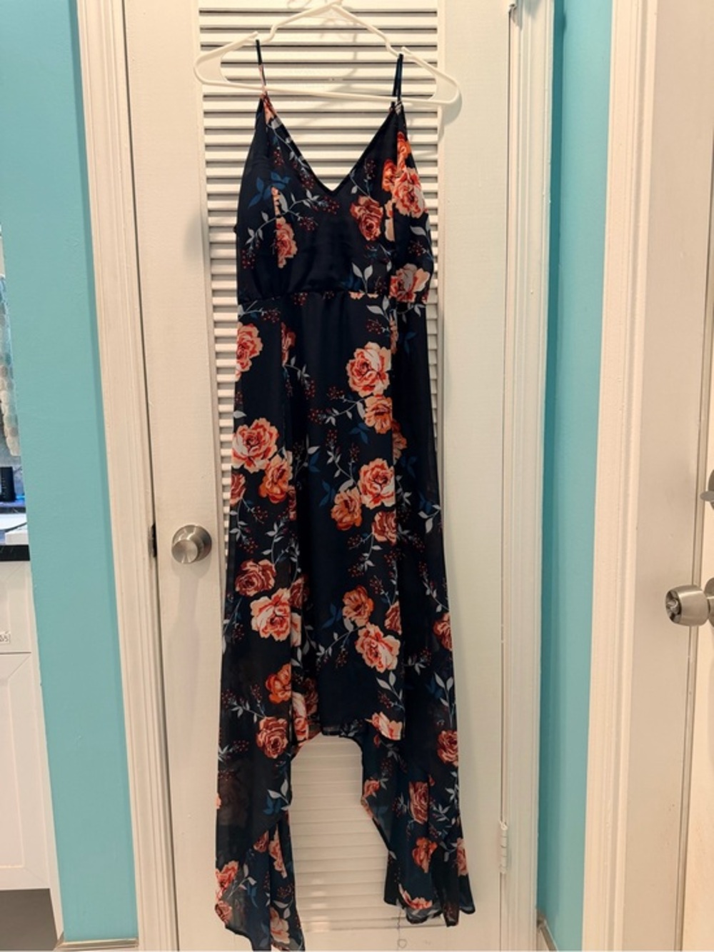Xhilaration Navy Floral Slip Dress with Spaghetti Straps